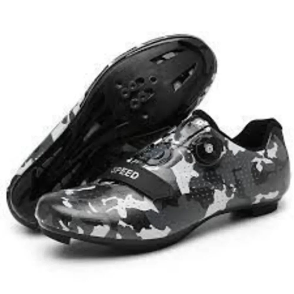 Speed Cycling Sneakers Gray Black Camouflage Print Rotating Dial Closure Size 44